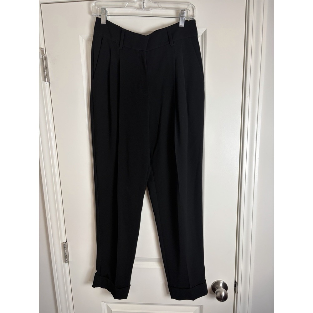 Lafayette 148 Black High Waisted Pleated Cuff Wide Leg Trouser Ankle Pants